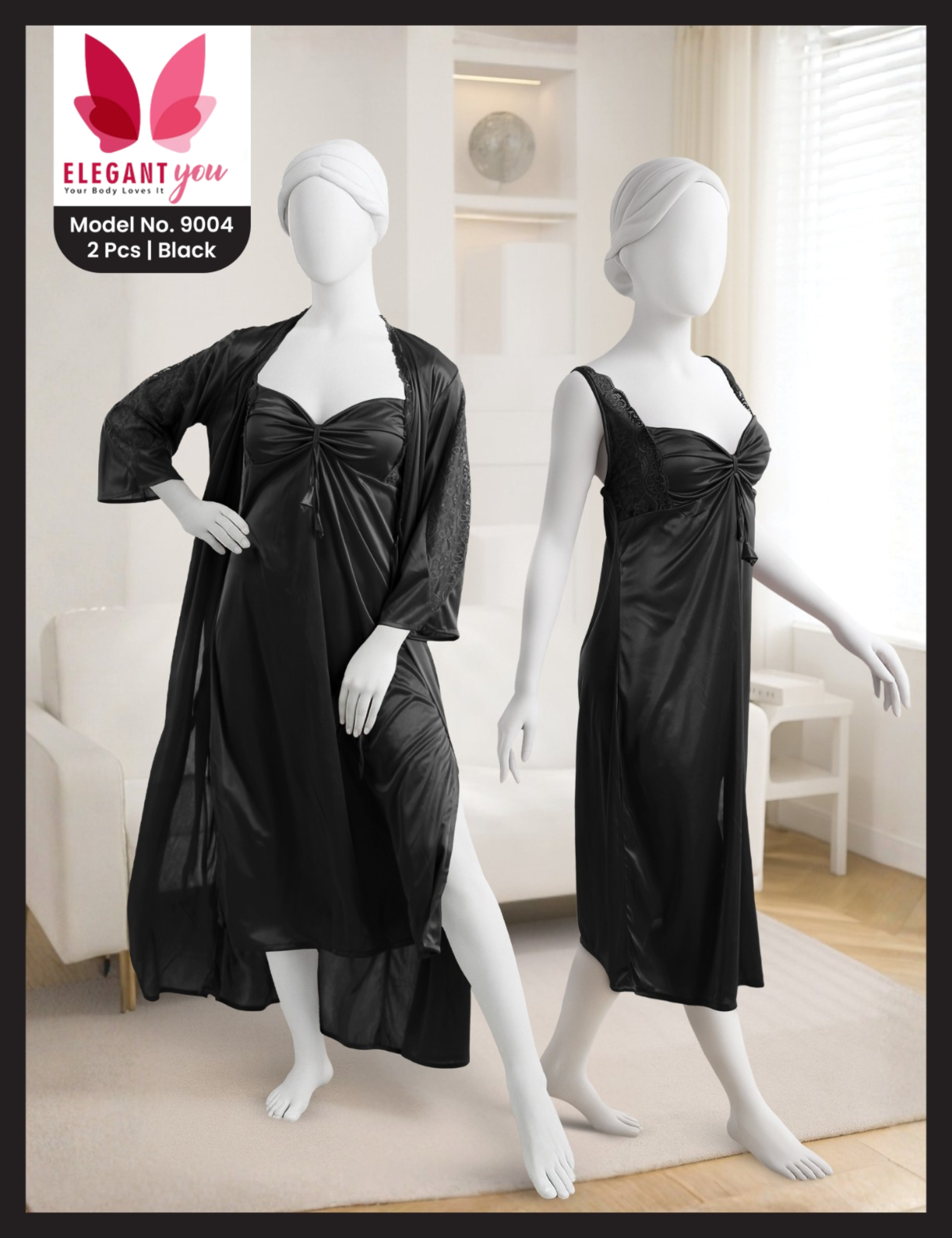 2 Piece Gorgeous Long Silk Nighty (9004)
