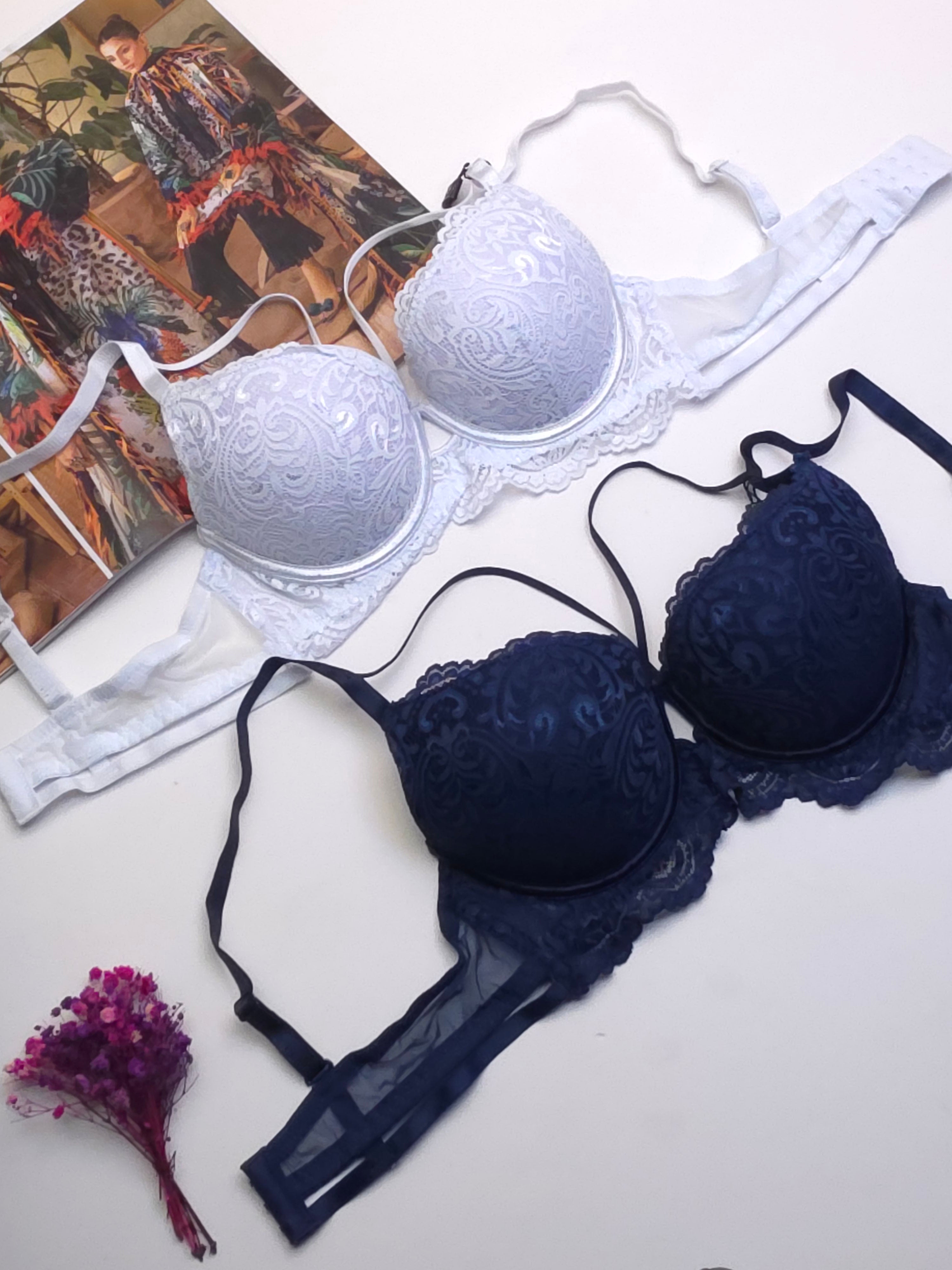 (34-40)B Elegant Double Padded Push-up Lace Bridal Bra (148)